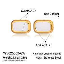 Настоящее золото 18K Прямоугольник 304 серьги шпилька нержавеющая сталь, с эмалью, белые, реальный 18 k позолоченный, 10x15.4 мм