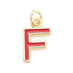 Letter F Стойки обшивки латунные подвески, с эмалью и кольцом для прыжков, без кадмия и без свинца, долговечный, реальный 18 k позолоченный, буквы, Буква F, 12x7x1 мм, отверстие : 2.5 мм