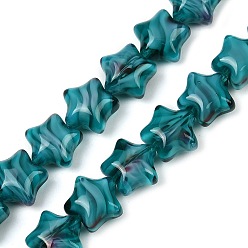 Темно-бирюзовый Ручной работы тысячецветник стеклянные бусины нитки, звезда, темные бирюзовый, 11~12x12x7~8 мм, отверстие : 0.8 мм, около 49~50 шт / нитка, 19.88~20.28'' (50.5~51.5 см)