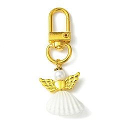Golden Angel Shell Pendant Decorations, with Alloy Swivel Clasps, Golden, 62mm