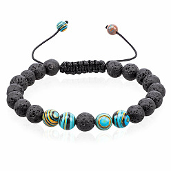 Style-02 Adjustable Lava Stone Braided Couple Bracelet with 8mm Turquoise Gemstone - Energy Boosting Jewelry