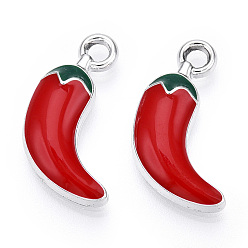 Платина Экологичные подвески из цинкового сплава, с эмалью, чили, без кадмия, без никеля и без свинца, малиновый, платина, 18x9x3.5 мм, отверстие : 2 мм