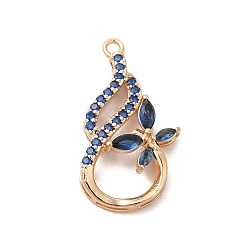 Capri Blue Brass with K9 Glass Pendants, Golden Gourd & Butterfly Charms, Capri Blue, 23x12x4.8mm, Hole: 1.4mm