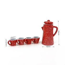 Crimson Mini Alloy Tea Set, including 1Pc Teapot, 4Pcs Teacup, for Dollhouse Accessories, Pretending Prop Decorations, Crimson, Teacup: 7.5x11mm, Teapot: 15x28mm