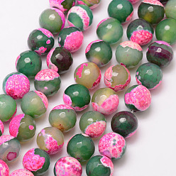 Pearl Pink Natural Fire Crackle Agate Bead Strands, Round, Grade A, Faceted, Dyed & Heated, Pearl Pink, 12mm, Hole: 1mm, about 32pcs/strand, 15 inch