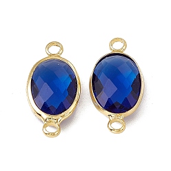 Sapphire Transparent K9 Glass Connector Charms, with Light Gold Plated Brass Findings, Faceted, Oval Links, Sapphire, 21.5x10.5x5.5mm, Hole: 2mm