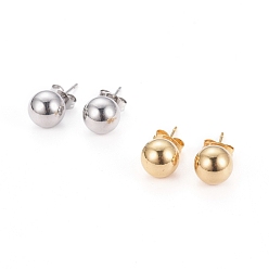 Mixed Color 304 Stainless Steel Ball Stud Earrings, Hypoallergenic Earrings, with Ear Nuts, Round, Mixed Color, 8mm, Pin: 0.7mm, 6pairs/card