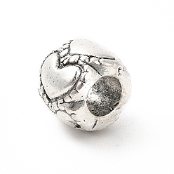 Antique Silver Tibetan Style Alloy European Beads, Large Hole Beads, Column with Heart, Antique Silver, 8.5x7mm, Hole: 4mm, about 314pcs/500g