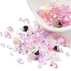 Pearl Pink Opaque & Transparent Glass Beads, Faceted Nuggets, Pearl Pink, 2~5x2.5~8x3~5mm, Hole: 1~1.4mm, about 10g/bag