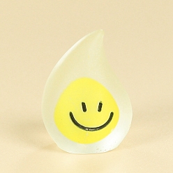 Yellow Luminous Resin Small Flame with Smiling Face Display Decoration, Glow in the Dark, Micro Landscape Car Desktop Ornaments, Yellow, 25x18x16mm