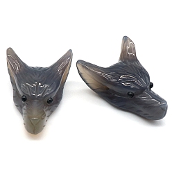 Grey Agate Natural Grey Agate Carved Healing Wolf Head Figurines, Reiki Energy Stone Display Decorations, 46x33mm
