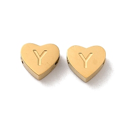 Letter Y Ionenbeschichtung (IP) 304 Edelstahlperlen, golden, Herz mit Brief, Buchstabe y, 5.5x6.5x3 mm, Bohrung: 1.6 mm