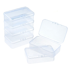 Clear 6Pcs Transparent Plastic Box with Hinged Lid, for DIY Art Craft, Nail Diamonds, Bead Storage, Rectangle, Clear, 8.8x5.5x2.8cm