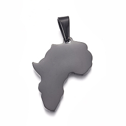 Gunmetal 304 Stainless Steel Pendants, Map Shape, Gunmetal, 34x26x2mm, Hole: 5x8mm