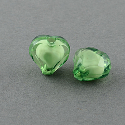 Lime Green Transparent Acrylic Beads, Bead in Bead, Faceted, Heart, Lime Green, 9x10x6mm, Hole: 2mm, about 1700pcs/500g