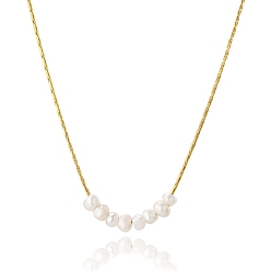 Golden Titanium Steel Cardano Chain Necklaces, Pearl Bib Chain Necklaces, for Women, Golden, 14-1/8 inch(36cm)