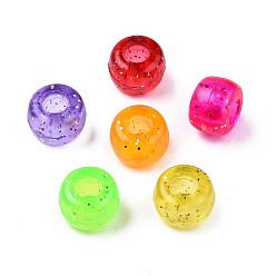 Mixed Color Transparent Acrylic European Beads, with Glitter Powder, Large Hole Beads, Rondelle, Mixed Color, 9x6.5mm, Hole: 4mm, about 1850pcs/500g