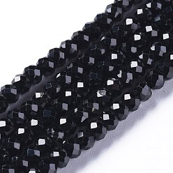 Spinel Natural Black Spinel Beads Strands, Faceted, Rondelle, 3.5~4x2.8~3mm, Hole: 0.6mm, about 139pcs/strand, 15.35 inch(39cm)