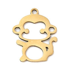 Настоящее золото 18K 201 подвески из нержавеющей стали, прелести обезьяны, реальный 18 k позолоченный, 17.5x14.5x1 мм, отверстие : 1.4 мм