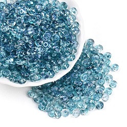 Стально-синий Гальванопокрытие прозрачные цвета радуги стеклянные бусины, пончик, стальной синий, 6~6.5x3~3.5 мм, отверстие : 1.2 мм, Около 2500 шт / фунт