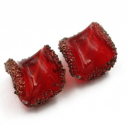 Red Transparent Czech Glass Beads, Nugget with Golden Spot, Red, 14x10mm