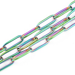 Rainbow Color Ion Plating(IP) 304 Stainless Steel Paperclip Chains, Drawn Elongated Cable Chains, Soldered, with Spool, Rainbow Color, 12x4x1mm, 32.8 Feet(10m)/roll