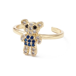 Темно-Синий Кольцо-манжета с кубическим цирконием медведя, настоящие позолоченные украшения из латуни с открытым кольцом для женщин, темно-синий, 16 мм, Внутренний диаметр: 1.5 мм.