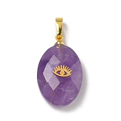 Аметист Подвески из натурального аметиста , овальные граненые подвески золотистого оттенка 304 с петлями из нержавеющей стали и латунными застежками-кнопками, 22~22.5x13~13.5x7~7.3 мм, отверстие : 6x3 мм