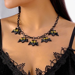 Bat Подвеска-нагрудник из смолы на тему Хэллоуина, с цепочками из сплава черного цвета, летучая мышь, 17.72 дюйм (45 см), Кулон : 24 мм