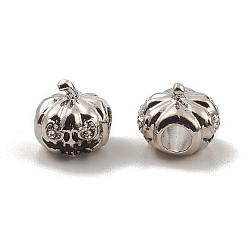 Antique Silver Alloy Eeamel European Beads, Large Hole Beads, with Rhinestone, Halloween Pumpkin, Antique Silver, 10.5x11mm, Hole: 4.2mm