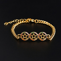 01 18K Gold Plated Copper Star Charm Bracelet with Colorful Zircon Stones - Fashionable Women's Jewelry