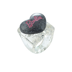 Style 2 black Chic Acrylic Ring with Heart-shaped Resin and Macaron Letter Design for Women's Fashion Accessories