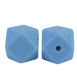 Steel Blue Octagon Food Grade Silicone Beads, Chewing Beads For Teethers, DIY Nursing Necklaces Making, Steel Blue, 17mm