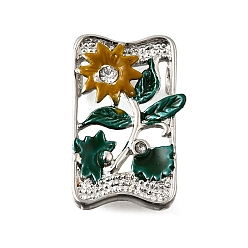 Темно-Золотистый Латунный хрустальный стразы прямоугольник с цветочными многорядными звеньями, Эмаль стиле, без кадмия и без свинца, стойки покрытие, платина, темные золотарник, 15x24x6 мм, отверстие : 2 мм