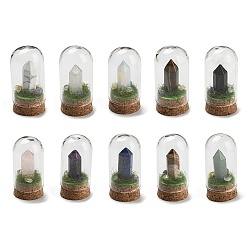 Mixed Stone Gemstone Bullet Display Decoration with Glass Dome Cloche Cover, Cork Base Bell Jar Ornaments for Home Decoration, 30x59.5~62mm