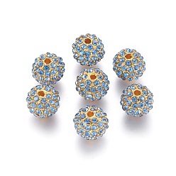 Light Sapphire Alloy Rhinestone Beads, Grade A, Round, Golden Metal Color, Light Sapphire, 10mm