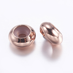 Rose Gold Brass Beads, with Rubber Inside, Slider Beads, Stopper Beads, Rondelle, Rose Gold, 7x3.5mm, Hole: 2mm
