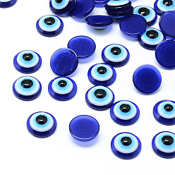 Blue Resin Evil Eye Cabochons, Half Round/Dome, Blue, 10x4~4.5mm