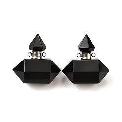 Обсидиан Кулоны для духов из натурального обсидиана, с 304 фурнитурой из нержавеющей стали, граненые, двойные остроконечные шармы-пули, цвет нержавеющей стали, 31~32x29~31x18 мм, отверстие : 1.9 мм