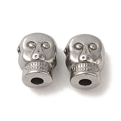 Stainless Steel Color Non-Tarnish 304 Stainless Steel Beads, Skull, Stainless Steel Color, 8x6.5x5.5mm, Hole: 1.8mm