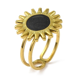 Настоящее золото 18K 304 эмалированные открытые манжеты из нержавеющей стали для женщин, ионное покрытие (ip), солнце, реальный 18 k позолоченный, внутренний диаметр: регулируемый