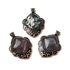 (RRHB277) Кристалл на подкладке из медово-бежевого цвета Подвески в форме ромба из натурального индийского агата, с винтажной латунной рамкой красного медного оттенка, 40~40.5x29~29.5x7.5 мм, отверстие : 5x3.5 мм