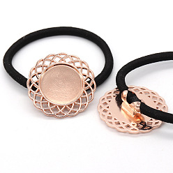 Rose Gold 10Pcs Zinc Alloy Cabochon Settings, Hair Ties Findings, Flower, Rose Gold, Tray: 18mm