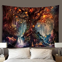 Colorful Fantasy Polyester Forest Tree Wall Hanging Tapestry, Nature Green Tapestry for Bedroom Living Room Decoration, Rectangle, Colorful, 730x900mm