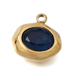 Medium Blue 304 Stainless Steel Pave Cubic Zirconia Pendants, Oval Charms, Golden, PVD Vacuum Plating, Medium Blue, 12.5x13x6mm, Hole: 1.5mm