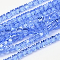 Dodger Blue Faceted Cube Transparent Glass Beads Strands, Dodger Blue, 2x2x2mm, Hole: 0.5mm, about 200pcs/strand, 15.7 inch