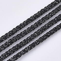 Black Polyester Braided Cords, with Metallic Cord, Black, 4x3mm, about 32.8 yards(30m)/roll