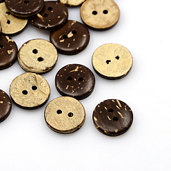 Кокосово-Коричневый Кокосовое кнопки, 2-луночное, плоско-круглые, кокосового коричневый, 15x3 мм, отверстие : 2 мм