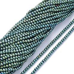 Green Plated Electroplate Glass Beads Strands, Full Plated, Round, Green Plated, 2.5mm, Hole: 0.7mm, about 177pcs/Strand, 14.09 inch(35.8cm)
