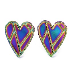 Rainbow Color Ионное покрытие (ip) 304 детали серьги-гвоздики из нержавеющей стали, серьги настройки, сердце, Радуга цветов, 21.5x18 мм, штифты : 0.7 мм